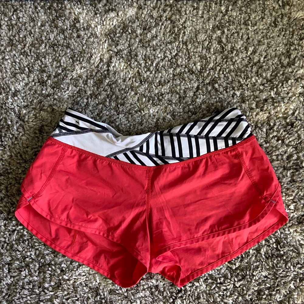 Lululemon Women's Red Shorts with patterned waist line